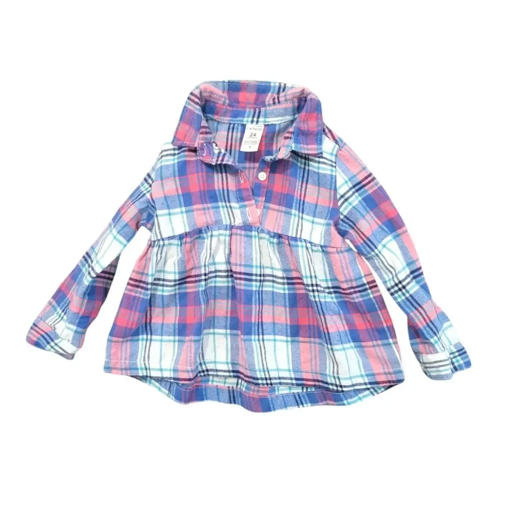 Carter's Blue and Pink Plaid Top Size 24 Months